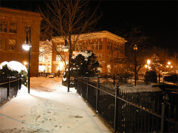 Snow covering downtown Bangor as seen from the Museum entrance