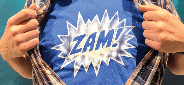 T-shirt that reads "ZAM!"