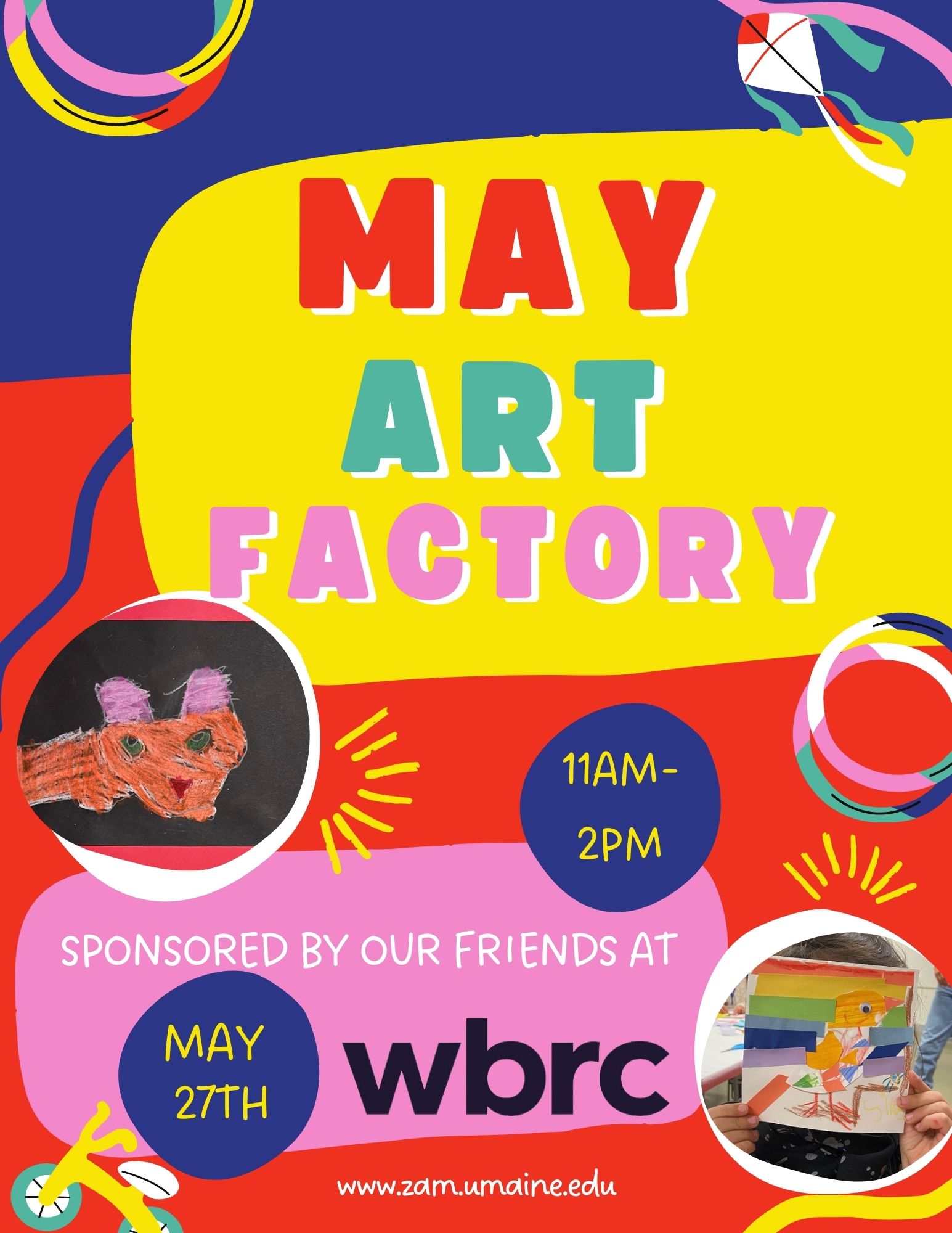 May Art Factory flyer for May 27th, 2023 from 11 AM to 2 PM