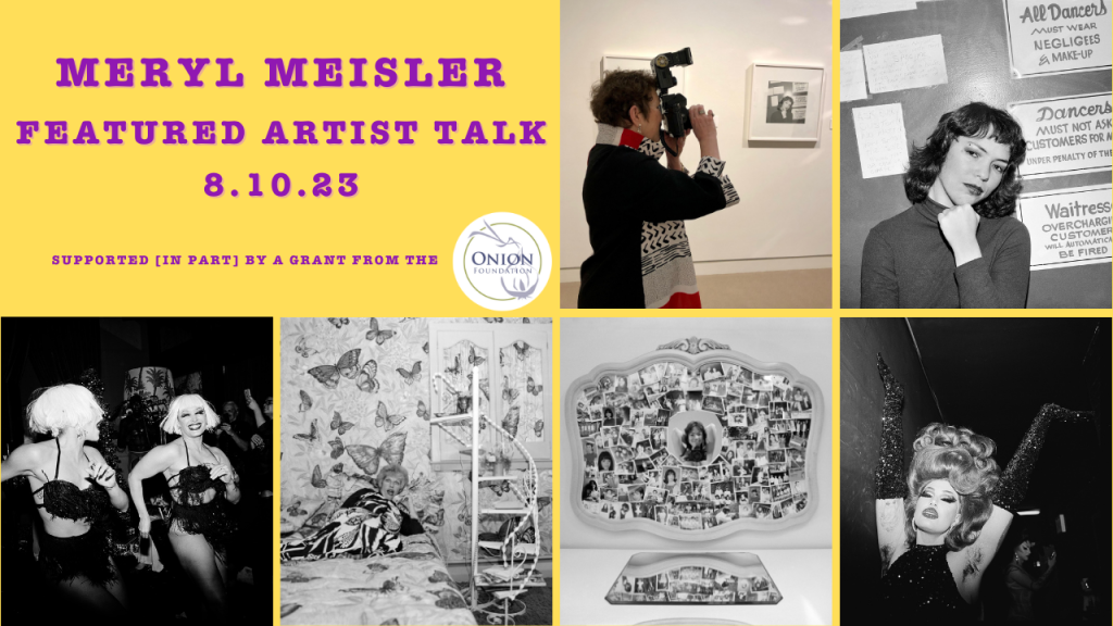 Flyer for artist talk featuring several of Meisler's black-and-white photos