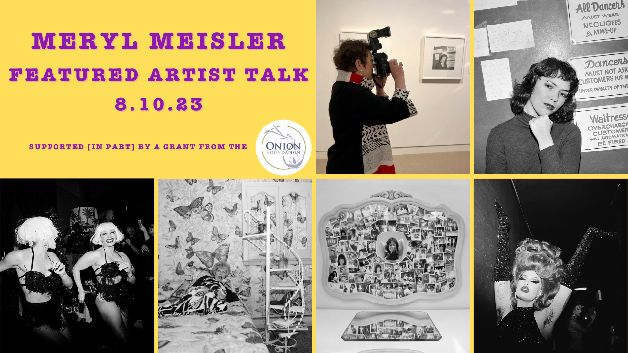 Flyer for artist talk featuring several of Meisler's black-and-white photos