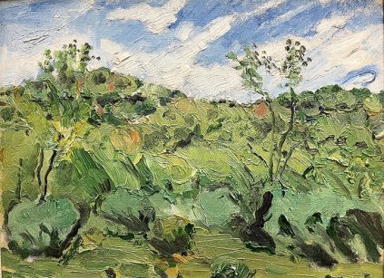 John Marin painting of trees and bushes with a cloudy sky in the background